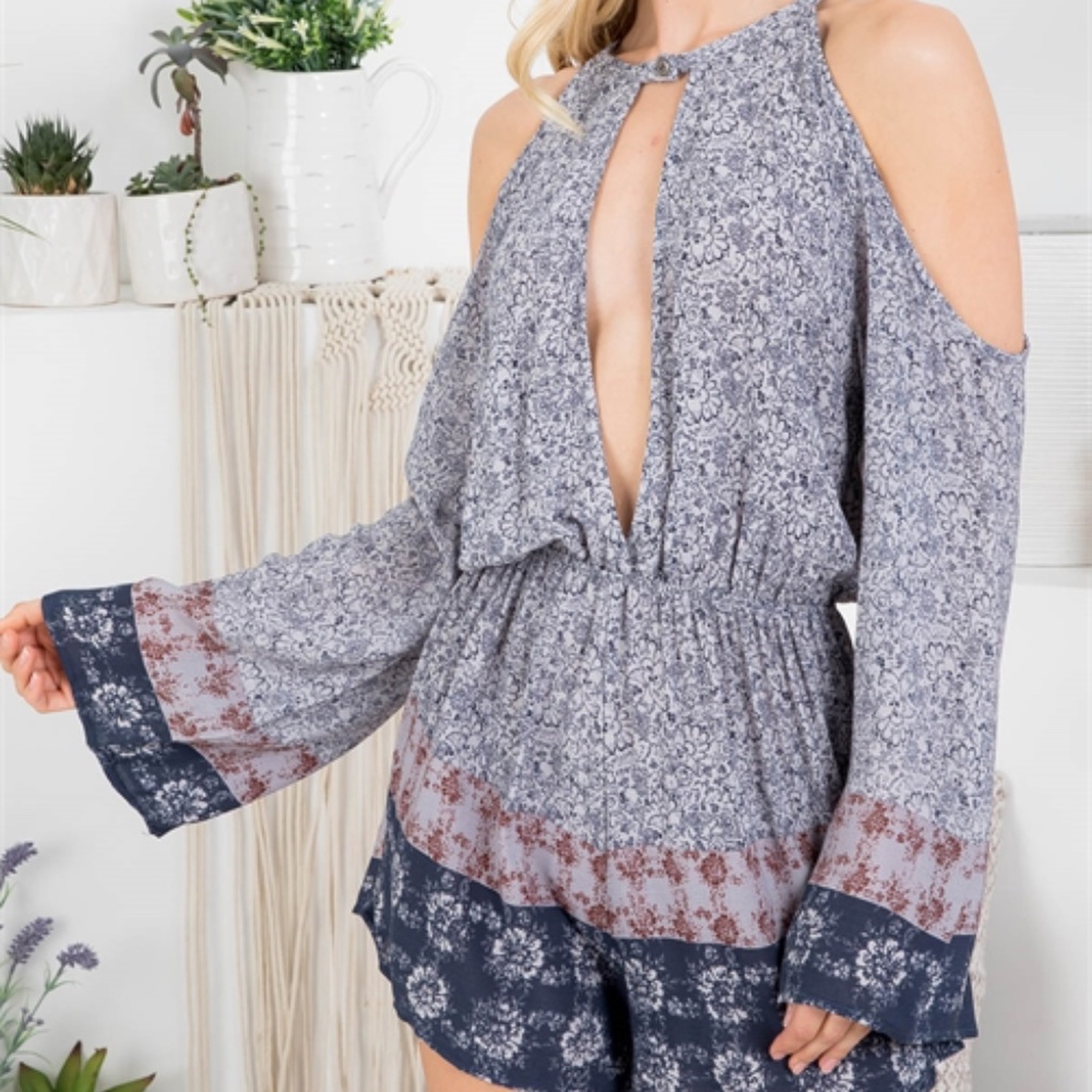 Navy multi print Boho Style romper - Picture 7 of 10